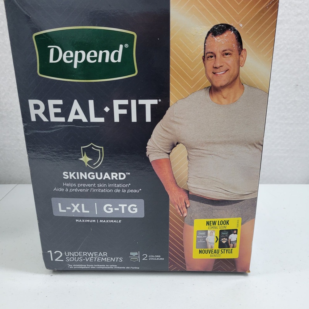 Depend Men's Real Fit Underwear Size L-XL New Color Gray 12 Pack 5724-4Clo3